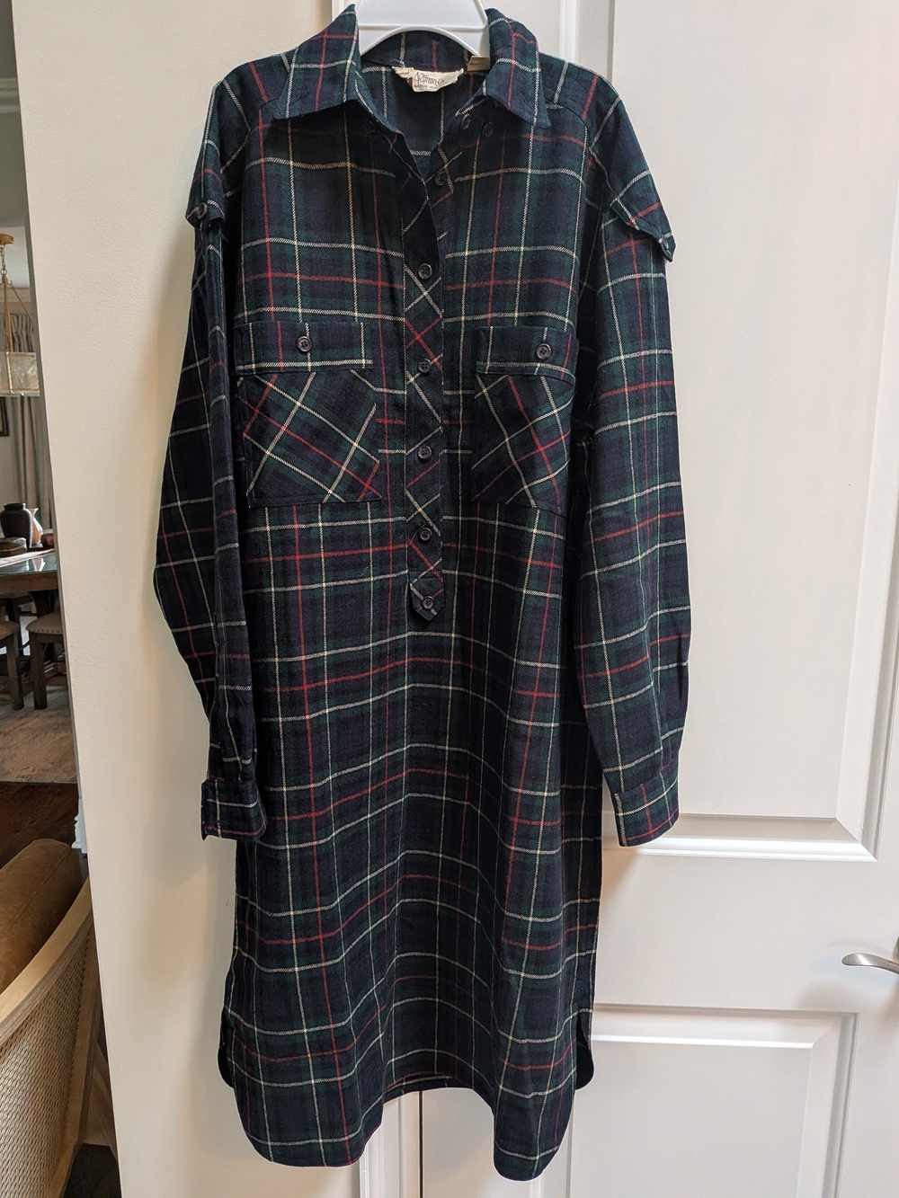 B. Altman Vintage Plaid Long-Sleeve Shirt Dress in Dark Green Sz 12